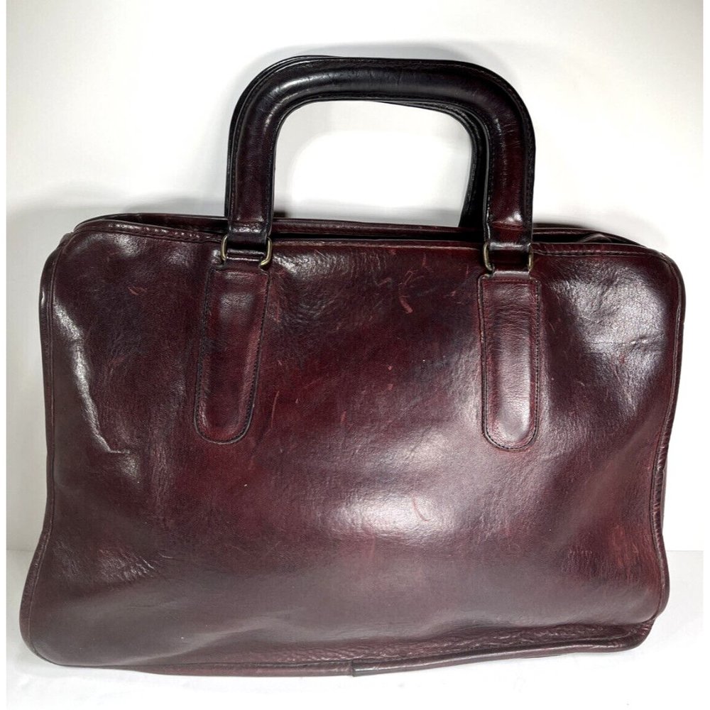 Coach Bonnie Cashin Slim Maroon Leather Briefcase- Made in NYC, USA - Distressed